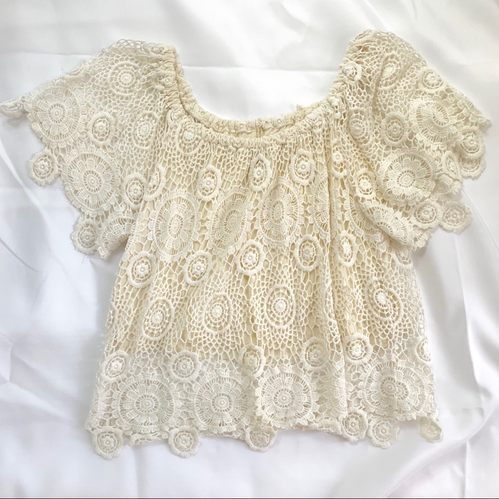 Nightcap Clothing Crochet Off the Shoulder Top